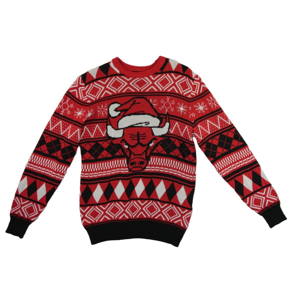 NBA Men's Size Large Red Black‎ Chicago Bulls Ugly Christmas Sweater Santa